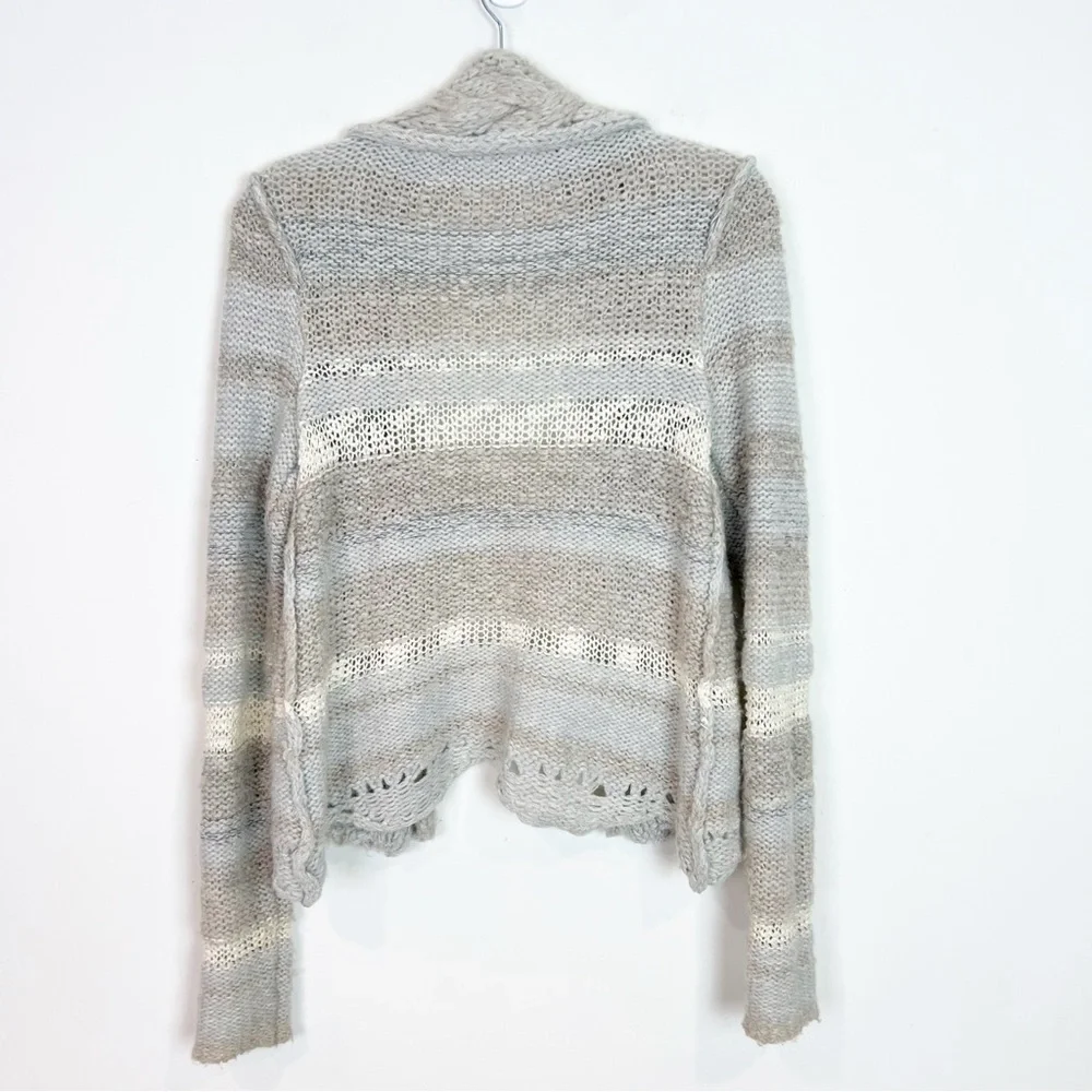 FREE PEOPLE GRAY OFF-WHITE CHUNKY LONG SLEEVE CARDIGAN SWEATER WOMENS SMALL